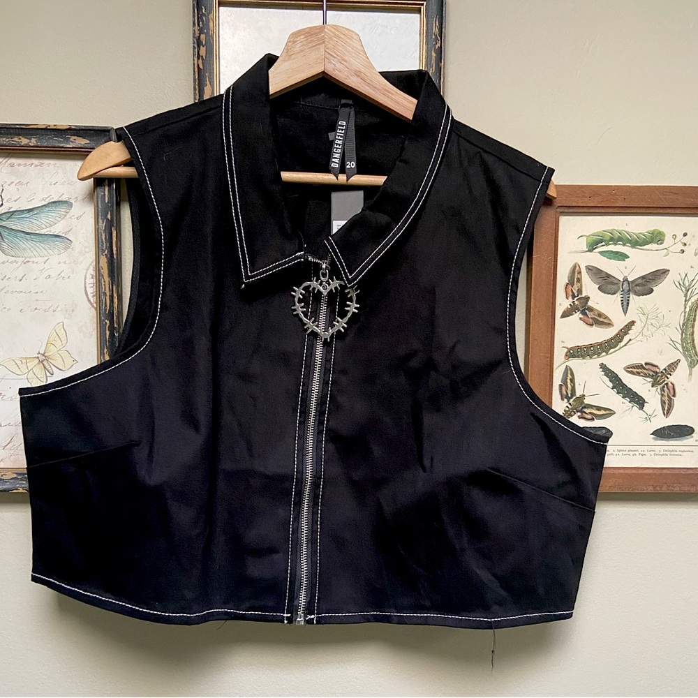 Dangerfield Zip Crop Vest - BLACK / SIZE 20 AUS 18 US WOMENS